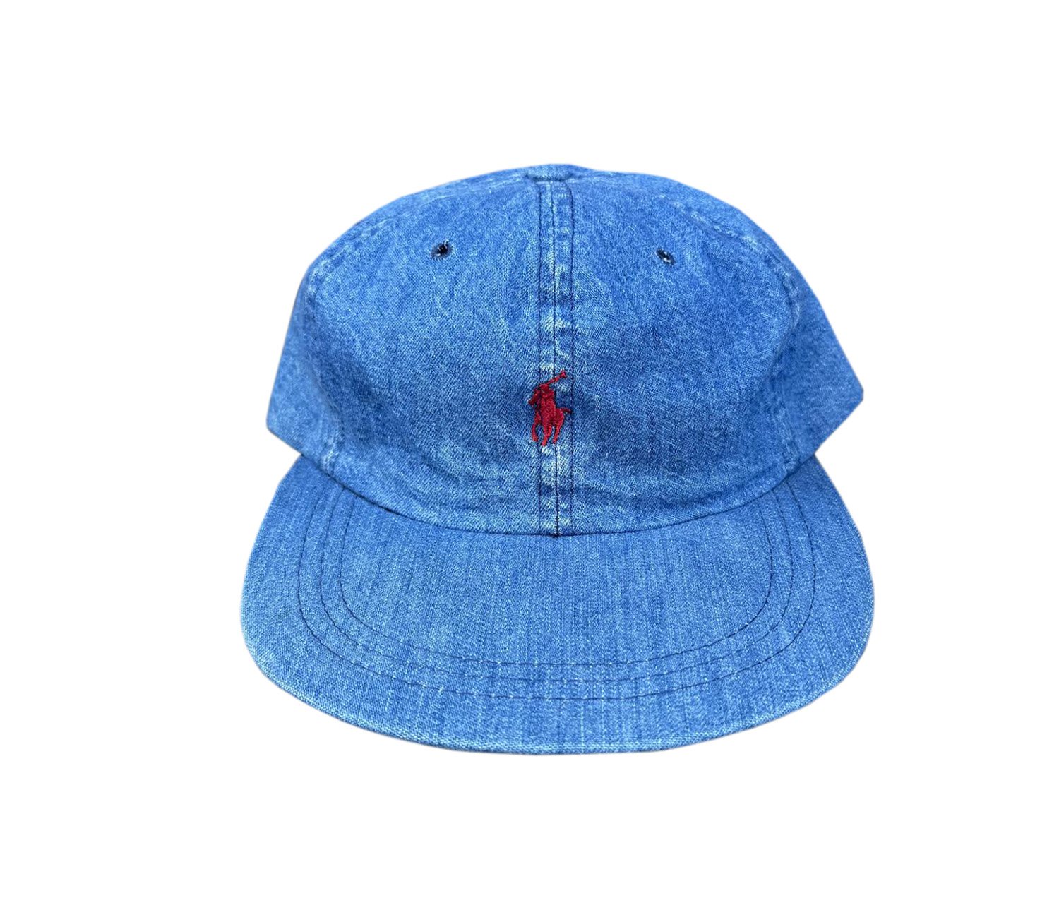 Vintage Polo Ralph Lauren Pony Denim / Red Fitted Hat (Size M